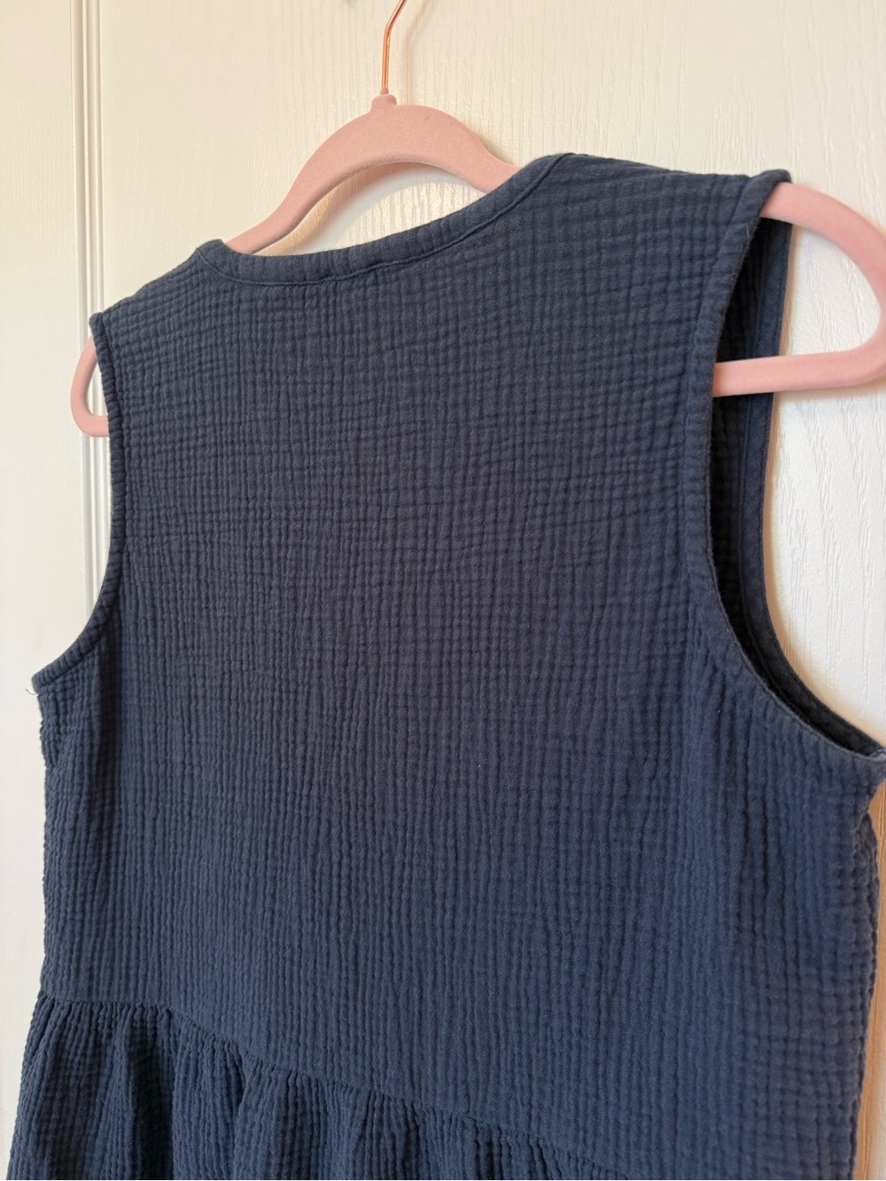 Splendid Navy Blue 100% Cotton Textured Tiered V-Neck Mini Dress - Picture 5 of 8